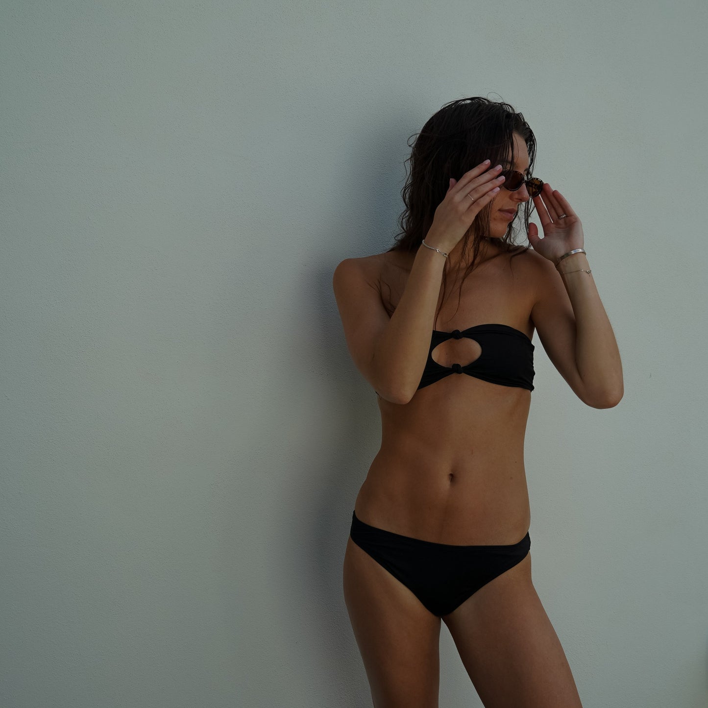 black bikini top and bottom. bandeau bikini top black. black bikini bottoms